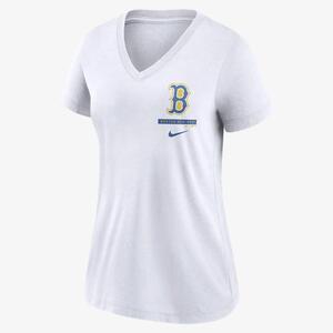 Nike City Connect (MLB Boston Red Sox) Women&#039;s Mid V-Neck T-Shirt NKFG10ABQ-0A6