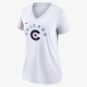 Nike City Connect (MLB Chicago Cubs) Women&#039;s Mid V-Neck T-Shirt NKFG10AEJ-0A6
