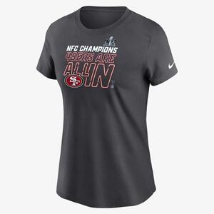 San Francisco 49ers 2023 NFC Champions Trophy Women&#039;s Nike NFL T-Shirt NPAF06F73Z-MU6