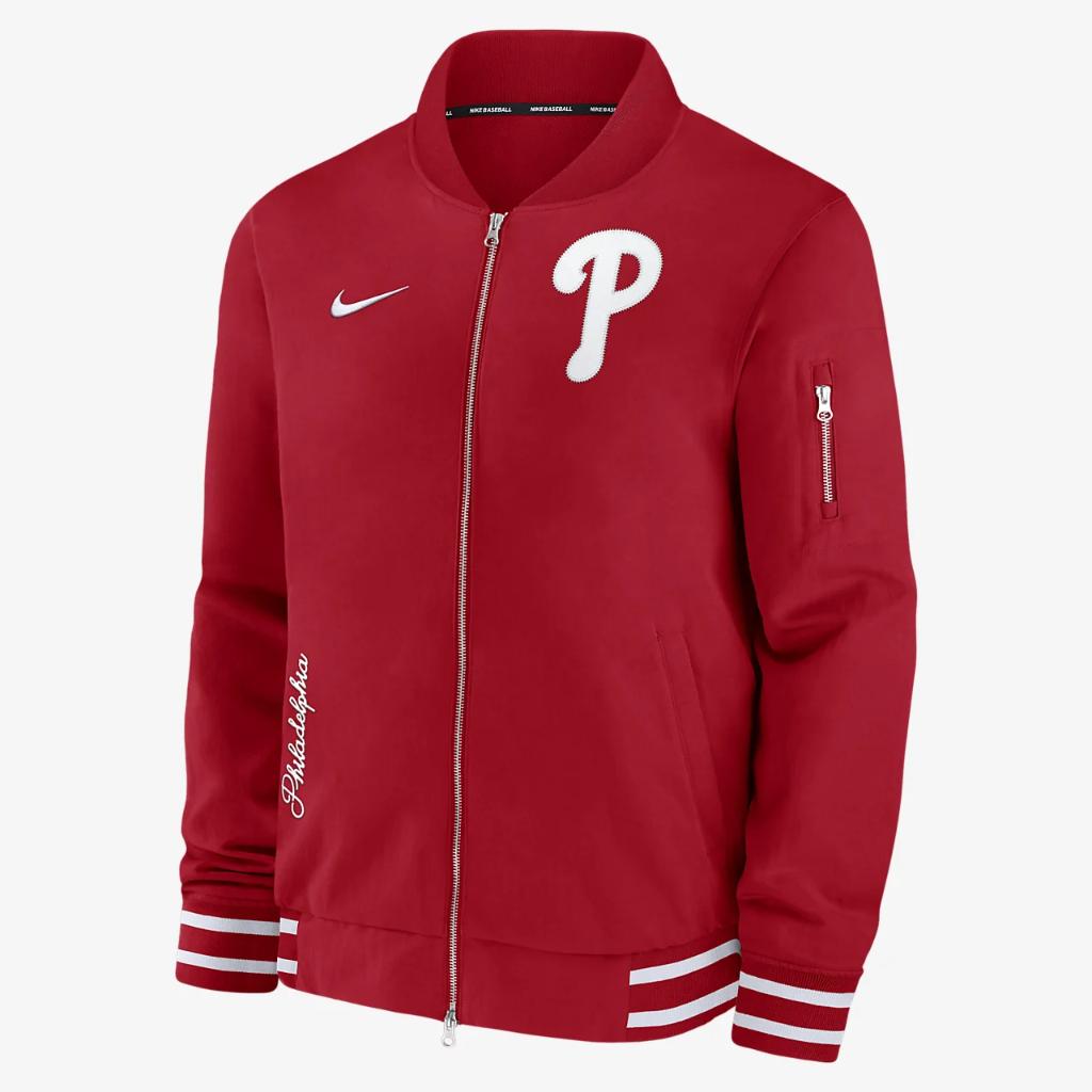 Philadelphia Phillies Authentic Collection Men&#039;s Nike MLB Full-Zip Bomber Jacket 015D03ATPP-132