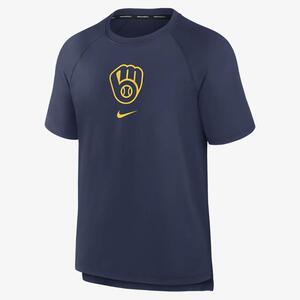 Milwaukee Brewers Authentic Collection Pregame Men&#039;s Nike Dri-FIT MLB T-Shirt 013B44BMZB-WYF
