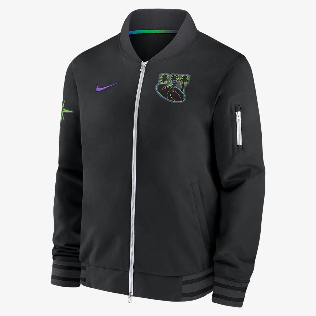 Tampa Bay Rays Authentic Collection City Connect Game Time Men&#039;s Nike MLB Full-Zip Bomber Jacket 015D902ZRAY-KKJ
