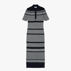 Women&#039;s Striped Cotton Knit Blend Mid-Length Polo Dress EF1181-51