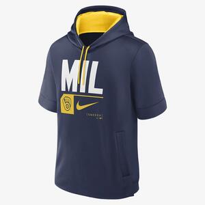 Milwaukee Brewers Tri Code Lockup Men&#039;s Nike MLB Short-Sleeve Pullover Hoodie 01SO10MIMZB-8NZ